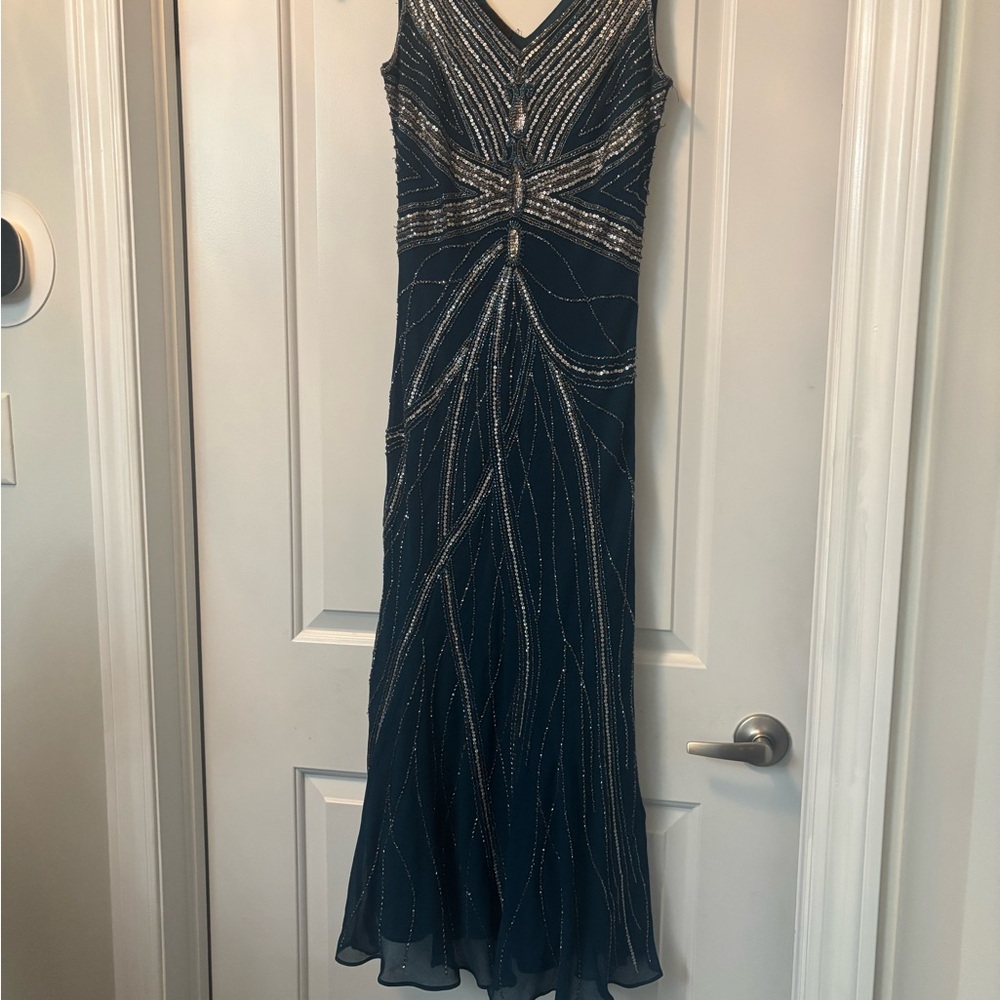 Navy Beaded Prom Dress